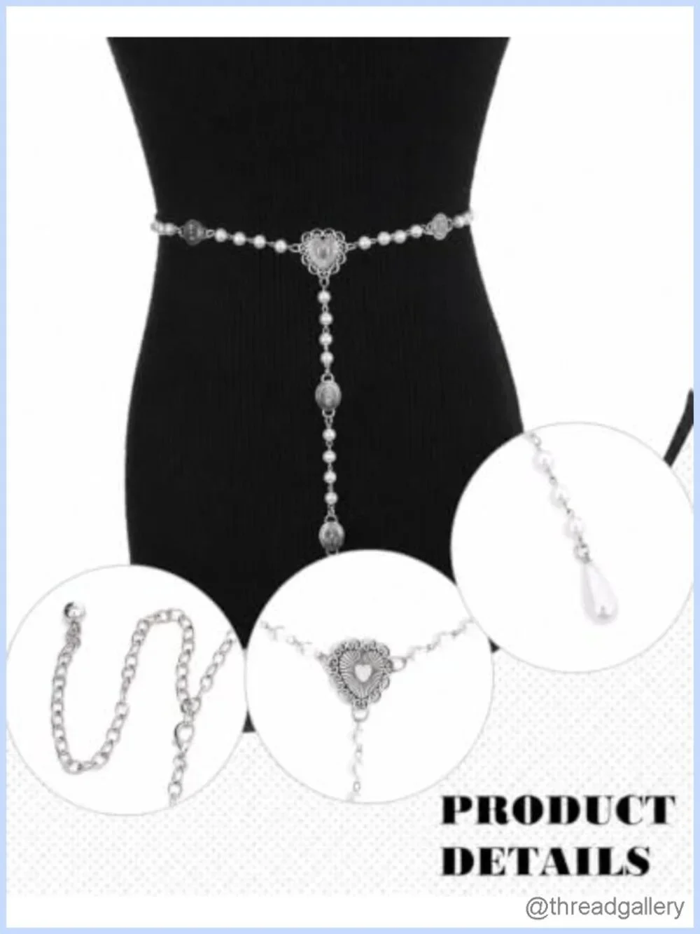 Heart Waist Chain Women Pearl Belt Renaissance Vintage Alloy Adjustable